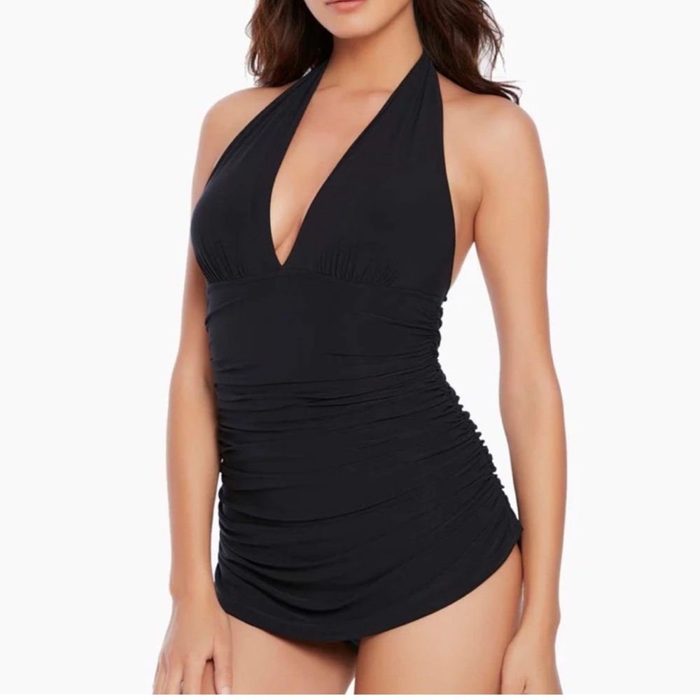 Magicsuit Miraclesuit Black Yvonne One Piece Halter Neck Swimsuit Swim Dress